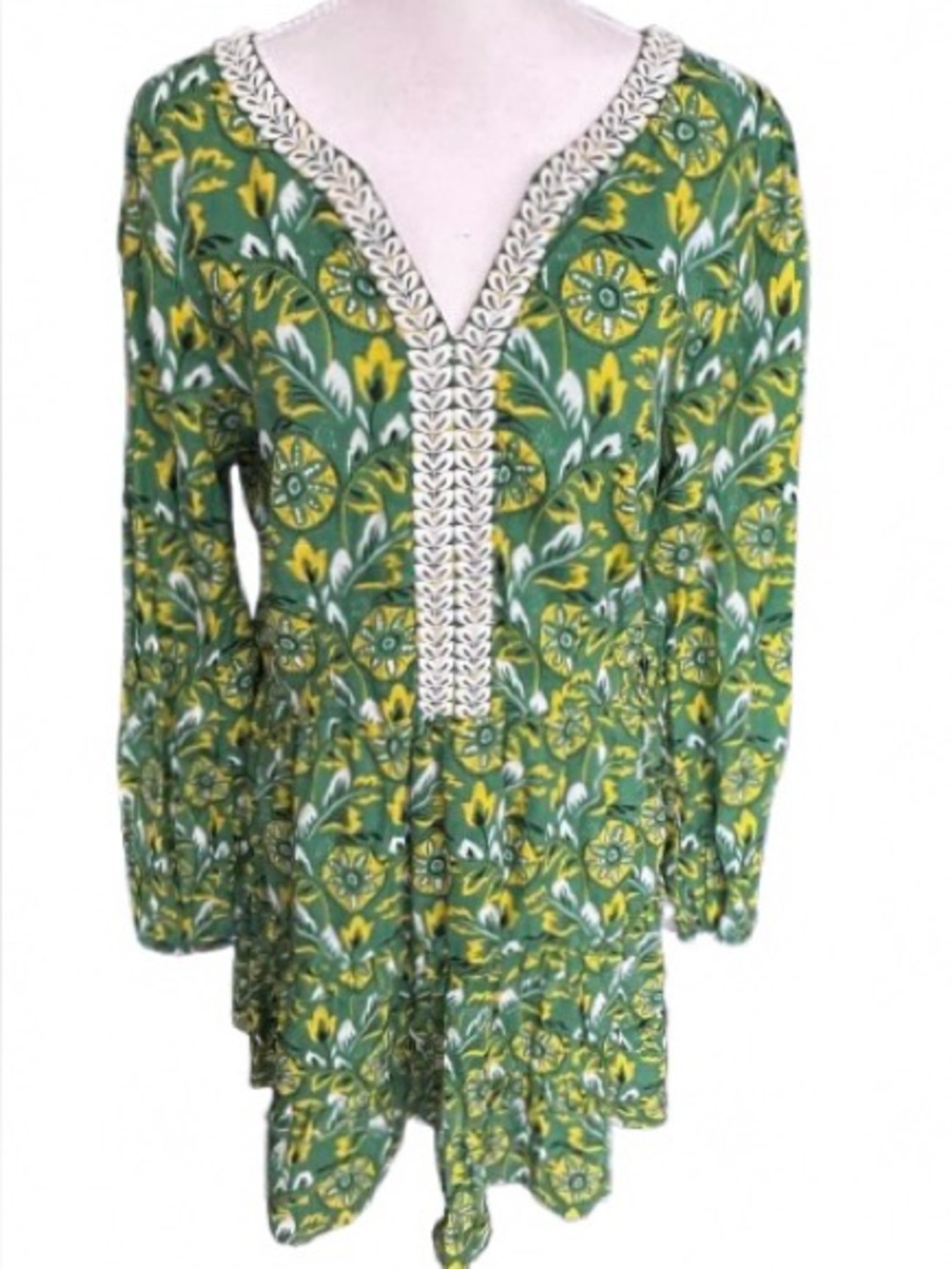 100% Cotton ROLLER RABBIT Flowers Floral Dress Embroidered Boho Tiered Designer
